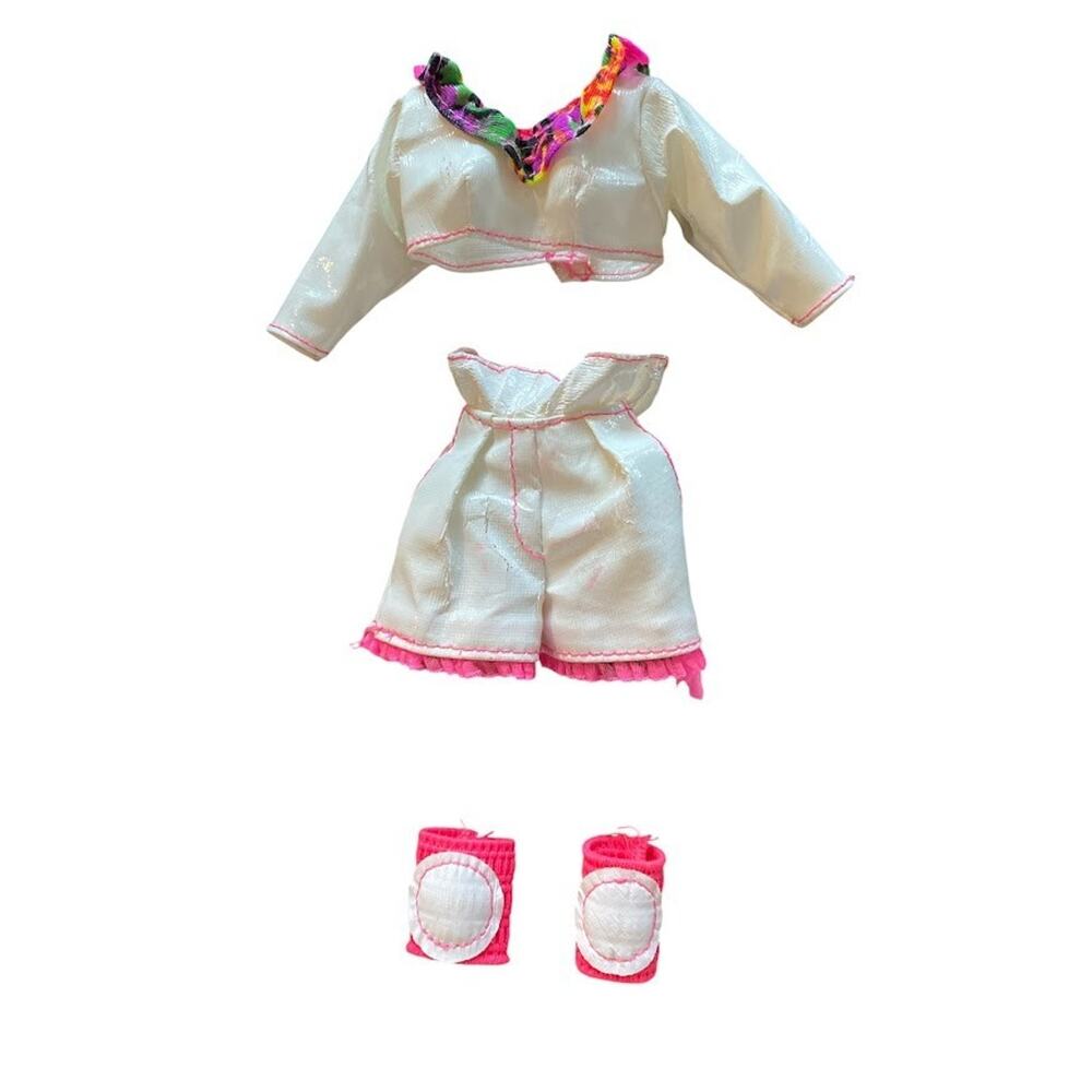 Vintage Barbie 1991 Rollerblade Outfit Top Shorts Knee Pads White Vinyl Pink
